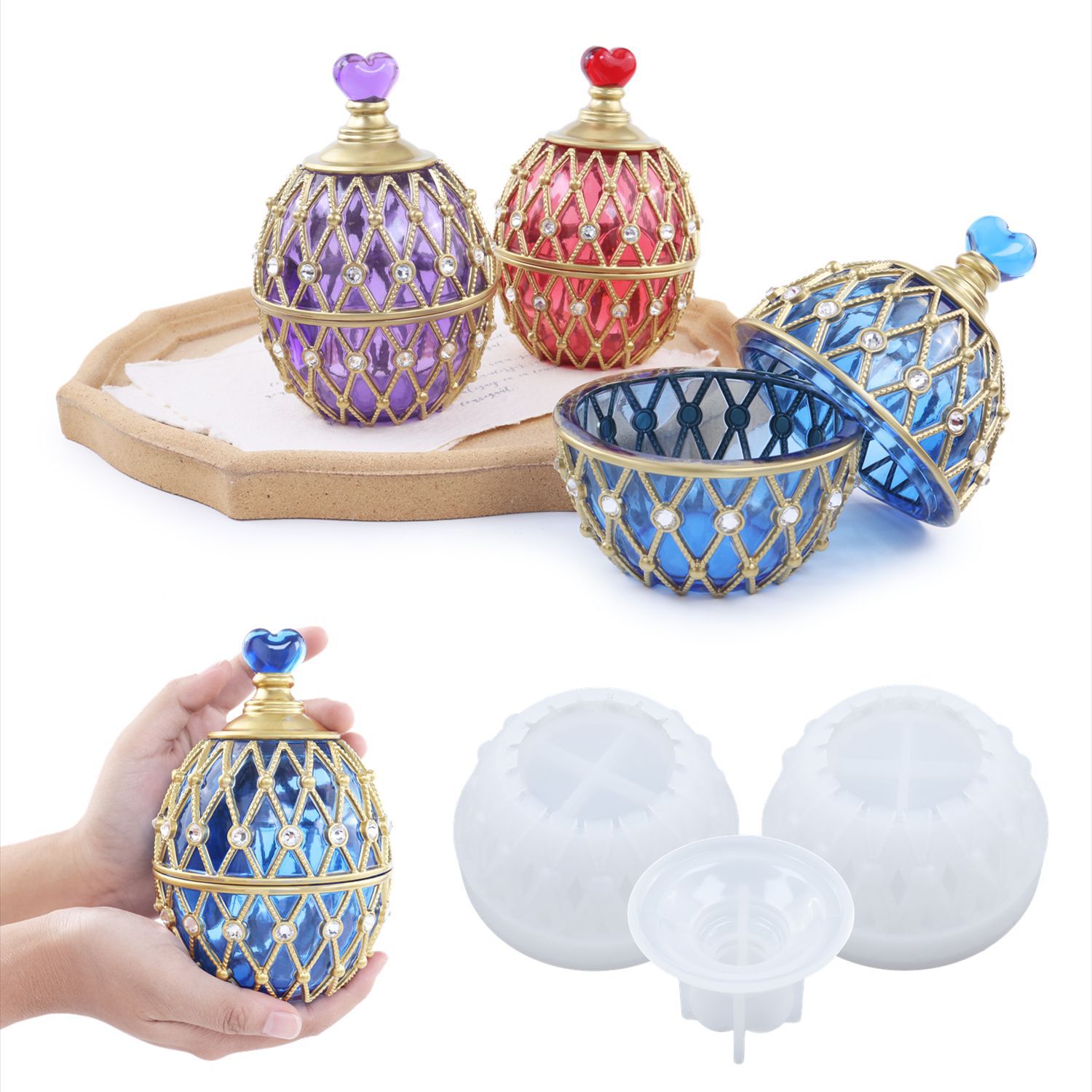 Silicone Epoxy Resin Molds Set - Boîte de rangement en forme d'oeuf,