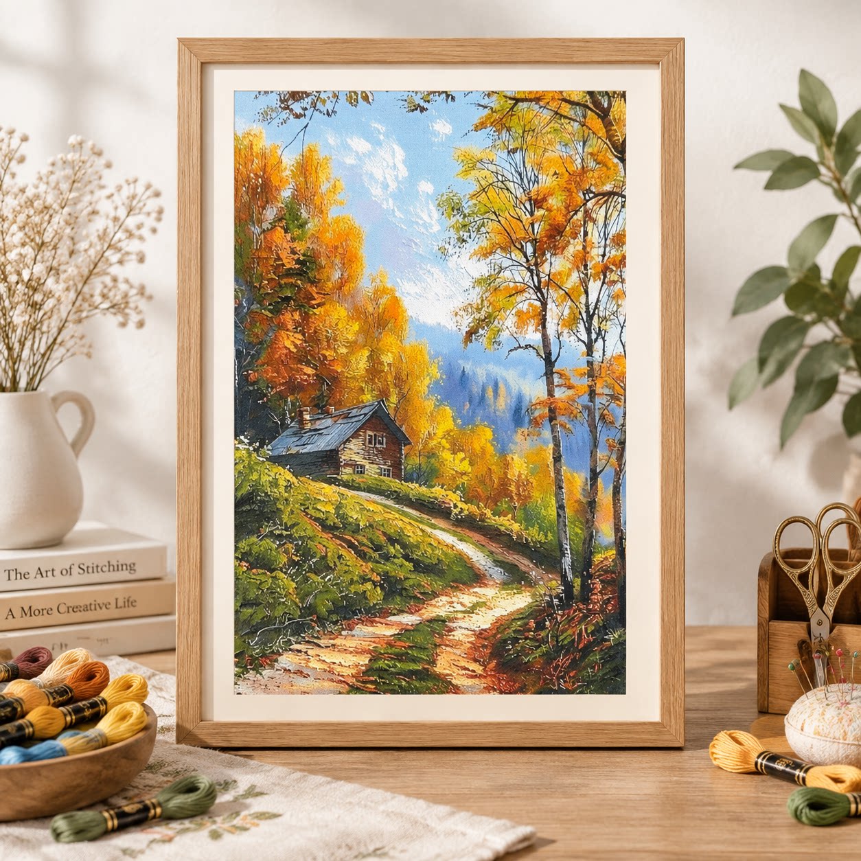 Cross Stitch Stamped Kits Beginners - [ZZ9250 – Cabane de forêt d’automne]