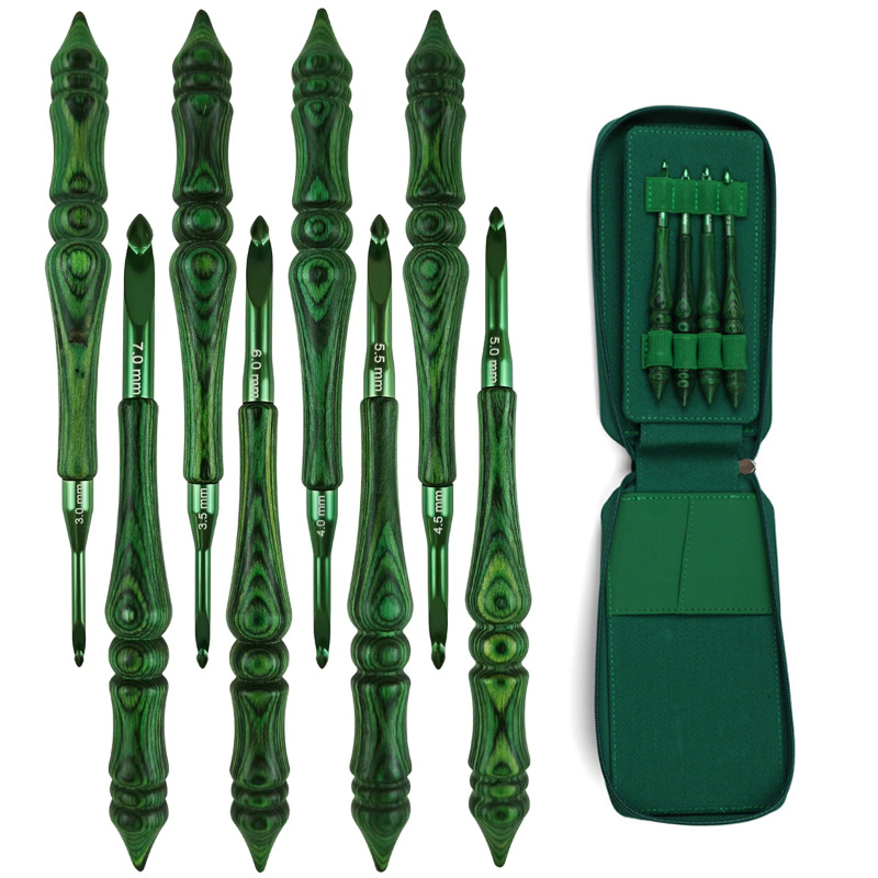 Wooden Crochet Hooks Ergonomic Handle - Ensemble de 8 crochets de 3,0